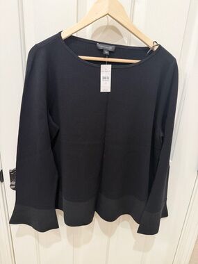 Ann Taylor Black Long-Sleeve Flared-Hem Knit Top